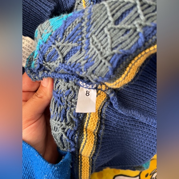 FINAL SALE‼️‼️ Men’s VTG Claiborne Blue Geometric Multicolor Pullover Sweater  L - Picture 9 of 10